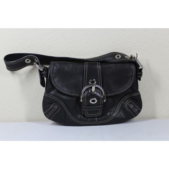 Coach F10188 Vintage Small Soho Black Leather Shoulder Flap Buckle Purse Bag - Picture 1 of 9